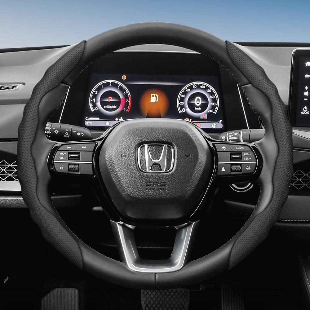 Steering Wheel Cover Suitable for Honda, Wave-Shaped Sporty Design, Breathable Leather, Segmented Design, Non-Slip, Sweat-Abs Cr-V Fit Jazz Hr-