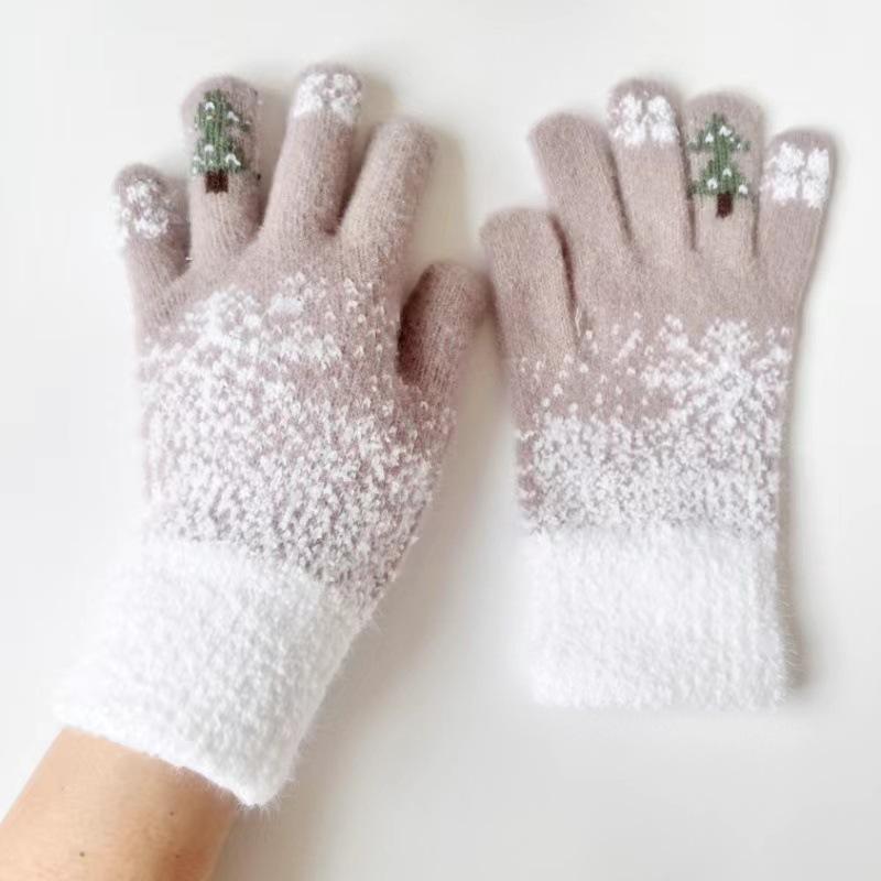 Warm Gloves Christmas Tree Gloves Women's Winter Touchable Screen Snowflake Thick Fury Riding and Driving Gloves