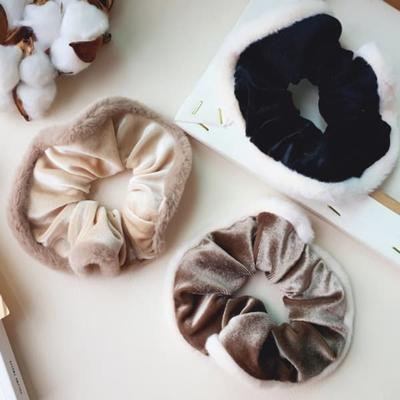 Women's Leather Velvet and Fur Scrunchie Hair Band