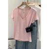 Korean Style V-Neck Short Sleeve Loose T-Shirt for Women – Summer 2026 Edition