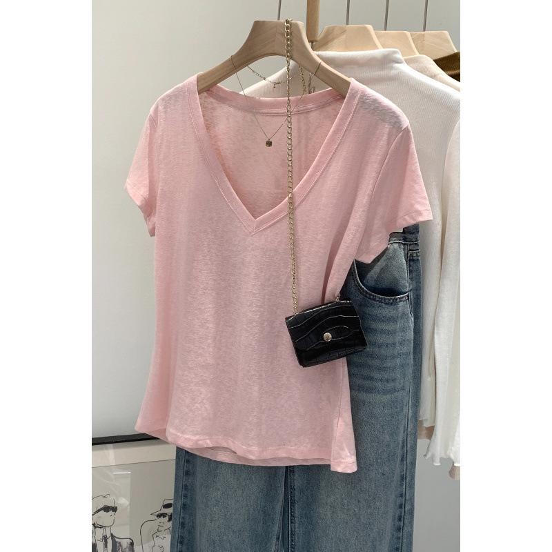 Korean Style V-Neck Short Sleeve Loose T-Shirt for Women – Summer 2026 Edition