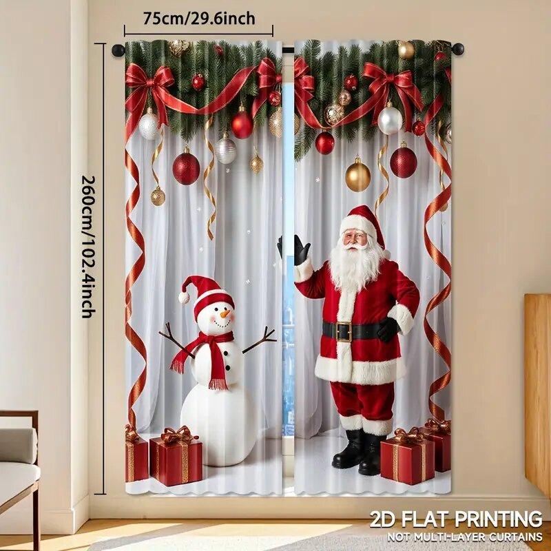Santa Claus curtains, pole bag curtains, bedroom and living room decorations, home decorations, Christmas decorations