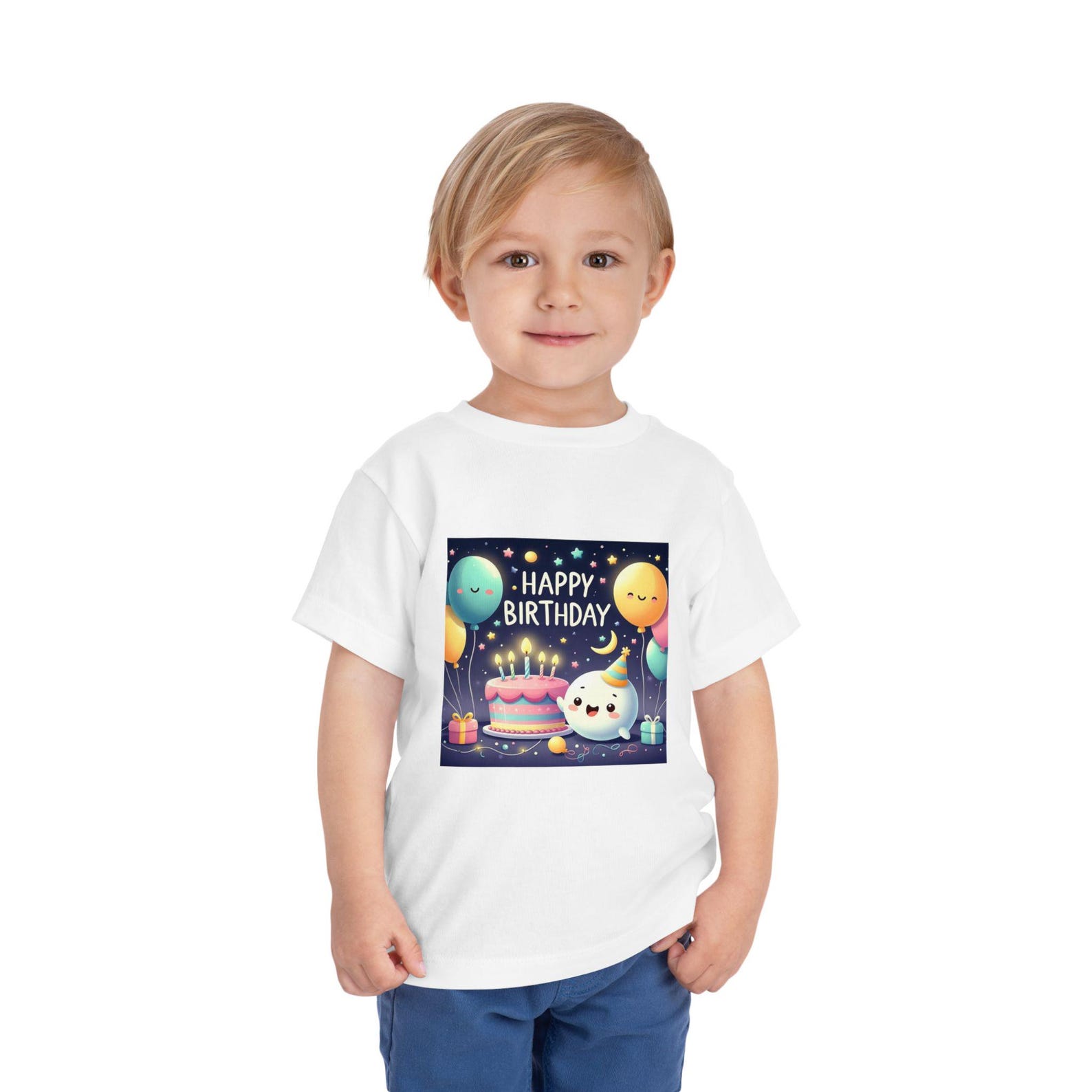 Happy Birthday Kawaii Cake and Balloons Toddler Tee | Kids Birthday Shirt 140