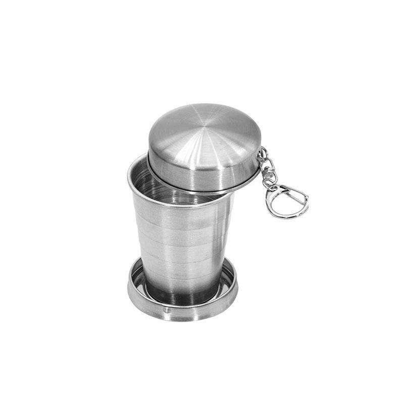 

250ml Collapsible Travel Cup With Keychain 2pcs Stainless Steel Folding Camping Cup Portable Drinking Mug Travel Reusable Cups