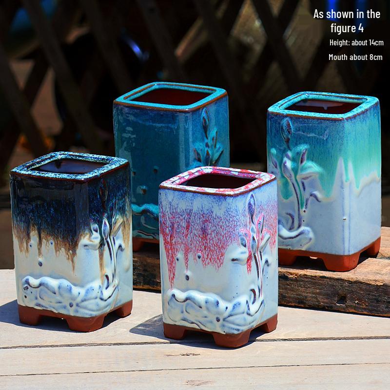 Handmade Terracotta Succulent Pot, Large Square with Gloss Glaze and Breathable Design.