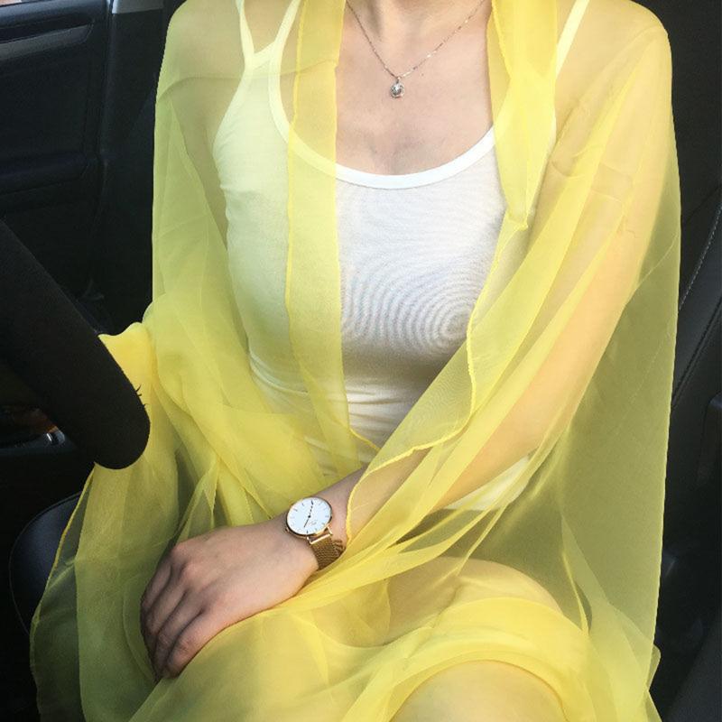 Korean Solid Color Transparent Sexy Thin Chiffon Beach Towel Sunscreen Shawl Women Summer Air Conditioning Ice Silk Scarf