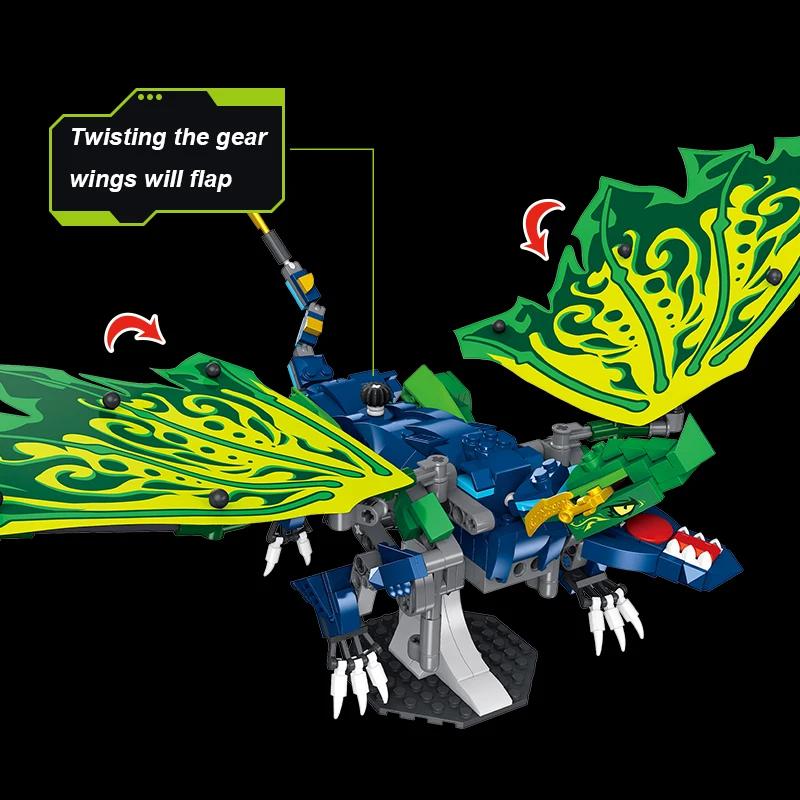 447PCS Green Flying Dragon Building Blocks Classic Ancient Dragon Model Bricks Desktop Decoration Diy Toy For Kids Holiday Gifts