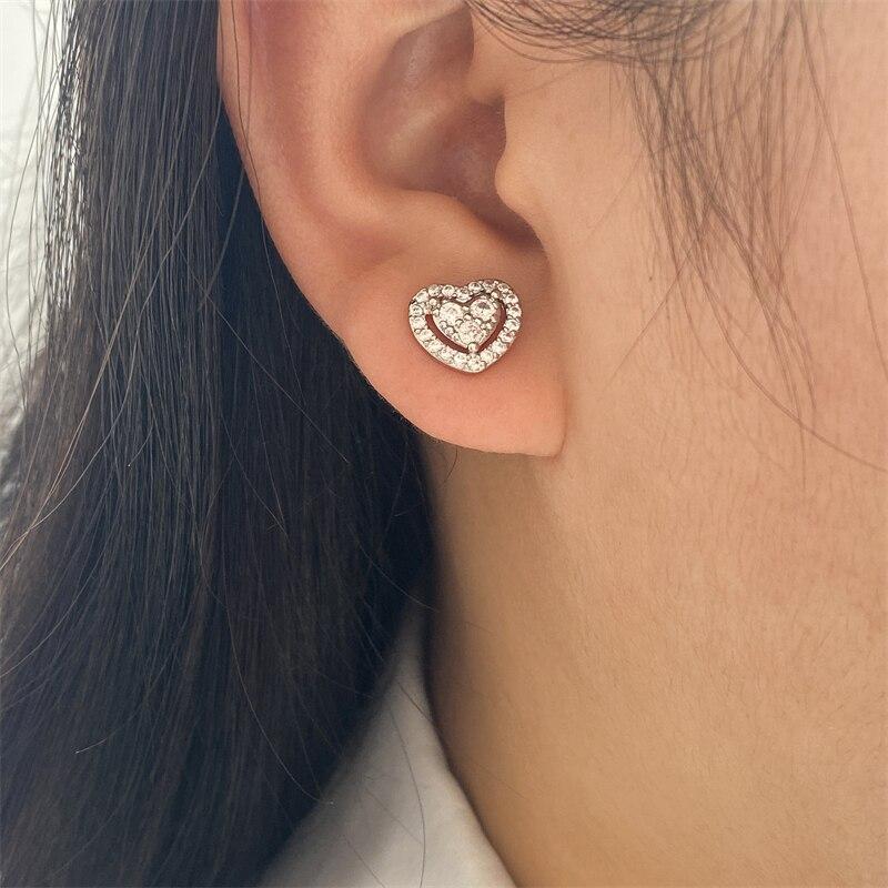 ZAKOL Loving Heart Zirconia Stud Earrings For Women Girls Copper Color Metal Crystal Ears Accessories Wedding Zircon Gifts