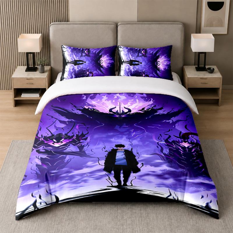 Set Biancheria da Letto 3 Pezzi, Solo Leveling 1 Copripiumino e 2 Federe, Biancheria da Letto Stampata Decorazione per Camera degli Ospiti