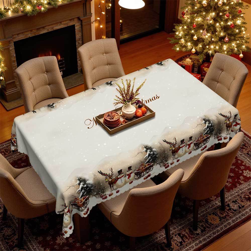 Weihnachts-Tischdecke Wasserdicht Und Ölfest Schneemann Rentier Geschenk Schnee Weihnachten Dekorative Tischdecke, Runder Tisch Quadratischer Tisch Universell