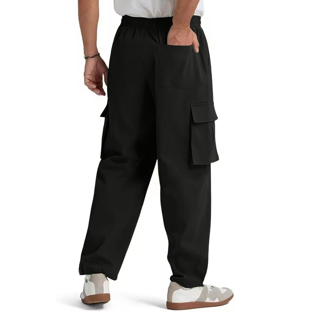 Men's Loose Casual Multi-pocket Work Pants, Youth Stretch Waist Drawstring  Pants