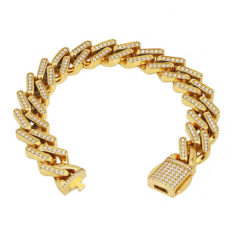 2026 Full Diamond Bracelet, Dense Diamond Bracelet 18K Jewelry, Trend Heavy Industry Bracelet Chain width 14mm*22cm