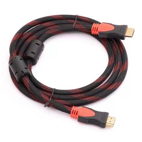 Manufacturer's High-Definition HDMI Cable, Version 1.4, Red and Black Mesh, 1.5 to 15 Meters, for Computer and TV.