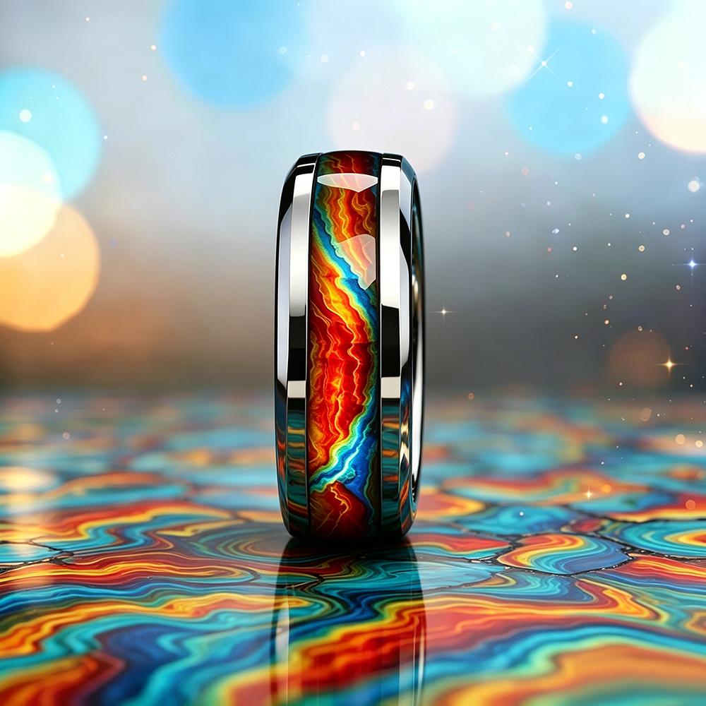 Mode RVS Ring voor Mannen met Vlam Kleurverloop Inleg Geschikt voor Dagelijks Gebruik & Speciale Gelegenheden, Cadeau voor Hem Niet-Verkleurend 13