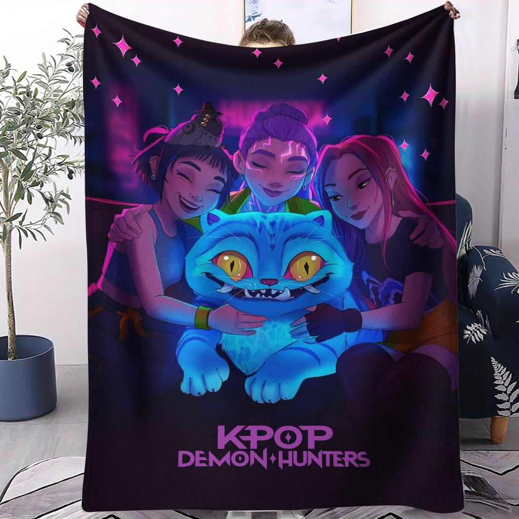 K-Pop Throw Blanket Lovely Rumi Mira Zoey Printed Fleece Blanket for Adult Quality Super Warm Blanket for Travel Picnic Home