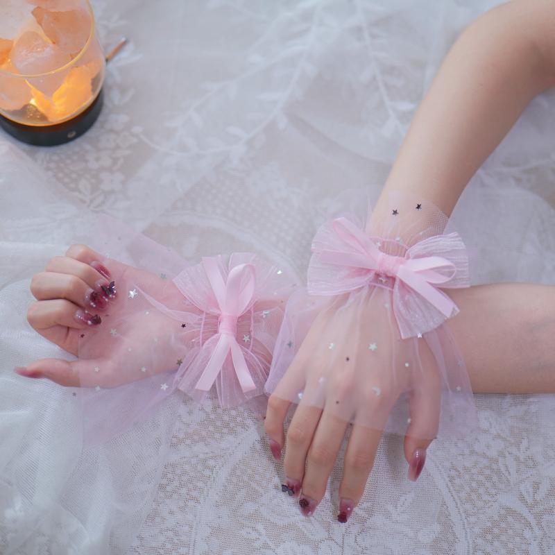 1 Pair Nail Art Tulle Photo Bow Glove Fake Pleated Cuff Manicure Photography Props Nail Tips Display Sleeve Fashion Accessories