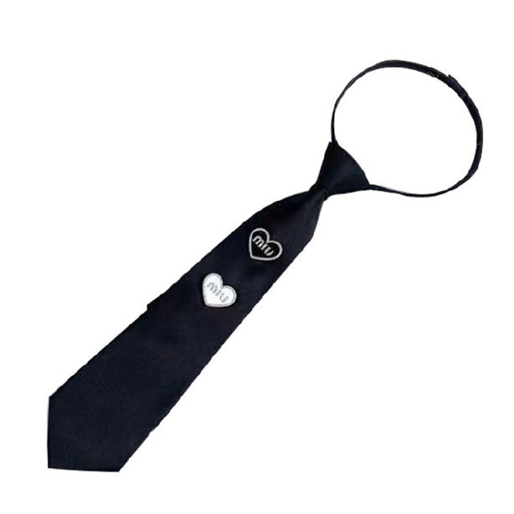 Fashionable Heart Pattern Zippers Ties Versatiles Black Loves Pattern Necktie for Various Styles