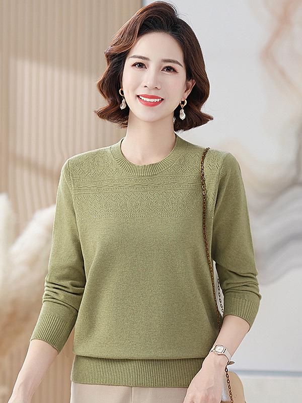 Mom's Spring & Autumn Knit Top for Middle-Aged Women – Thin, Stylish Sweater