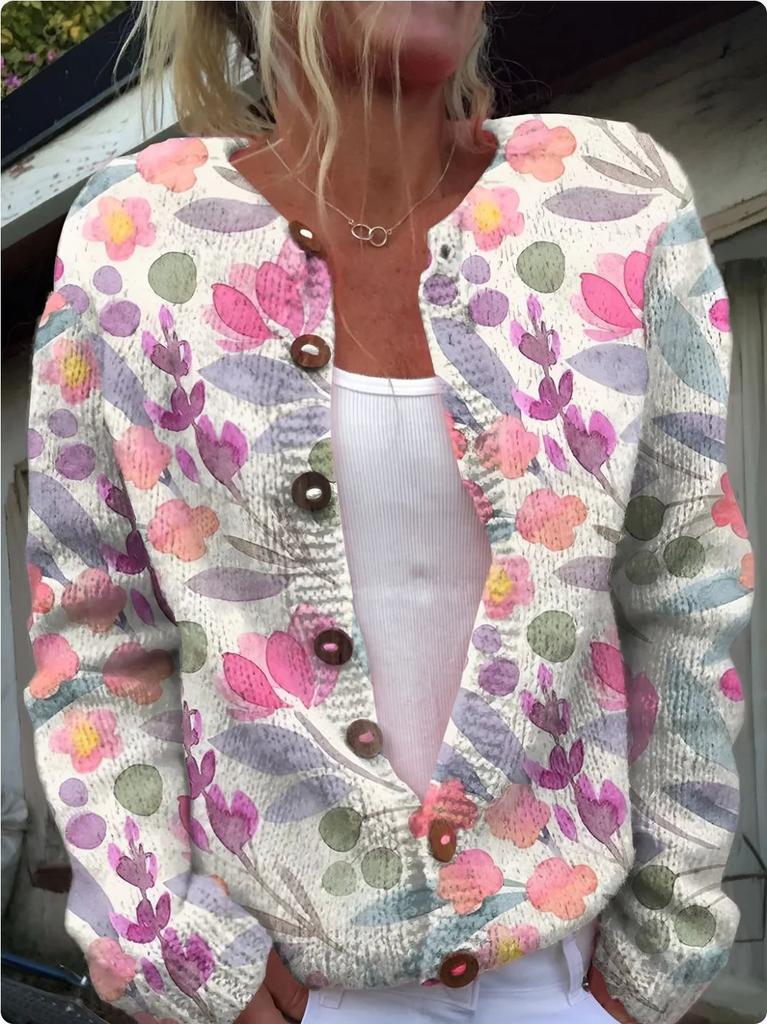 European Style 3 D Print Cardigan Knitted Jacket Spring and Fall Women 7 Sweater