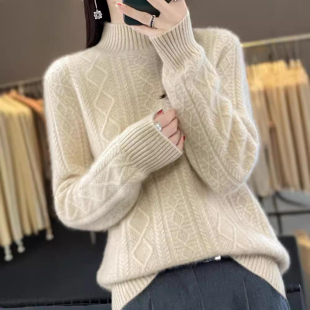 High Neck Pullover Sweater Women's Fall and Winter Loose Thickened Knit Sweater Short Bottoming Shirt