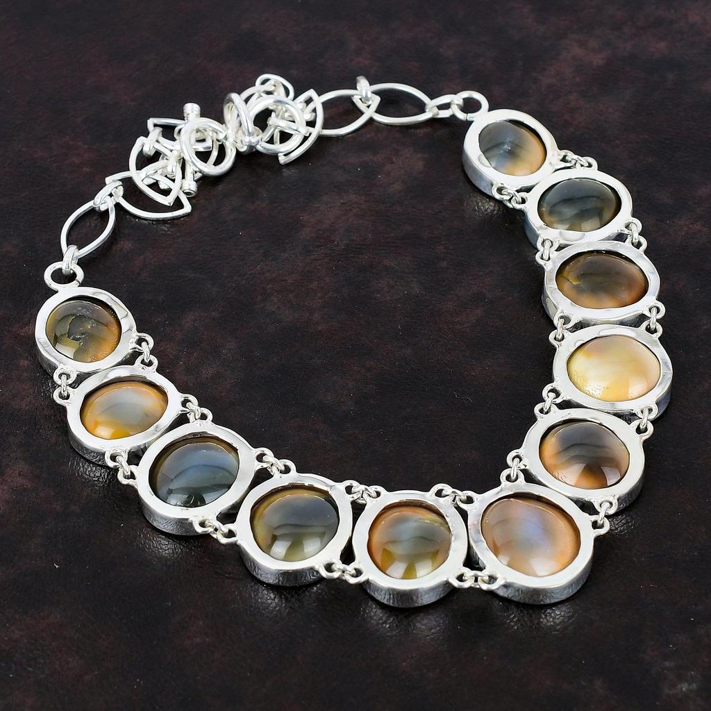 Shiva Eye Shell Gemstone Necklace Designer Necklace 925 Sterling Silver Necklace Adjustable Chain Necklace Handmade Necklace Engagement Gift