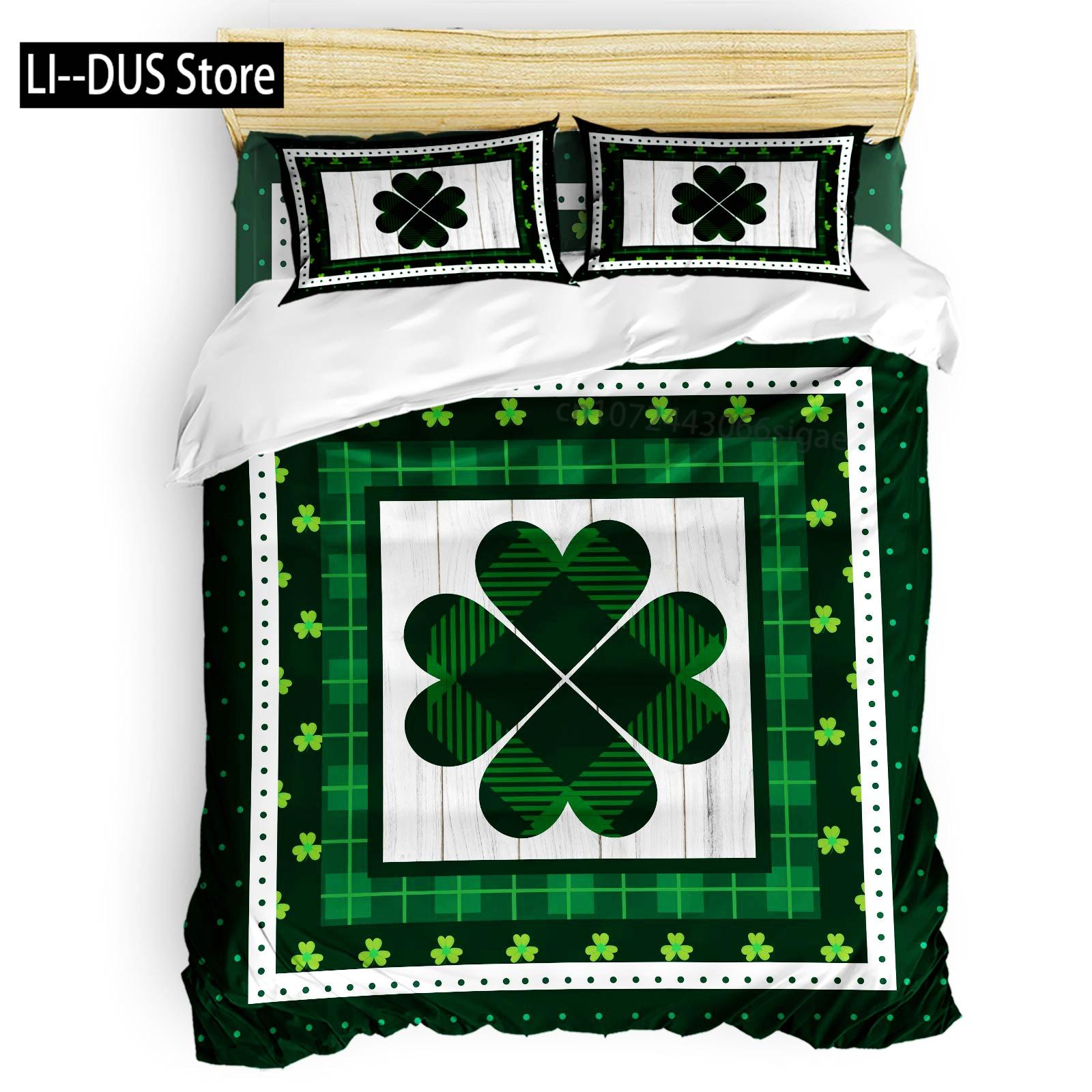 

St. Patrick s Day Duvet Cover Sets, Lucky Shamrocks Pattern Irish Clover Prints Bedding Set with 1 Duvet Covers 2 Pillowcases EU single(135x200cm)