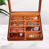 Walnut Wooden Glasses Case, Large Capacity Sunglasses & Watch Storage Box with Display Window for Travel and Home