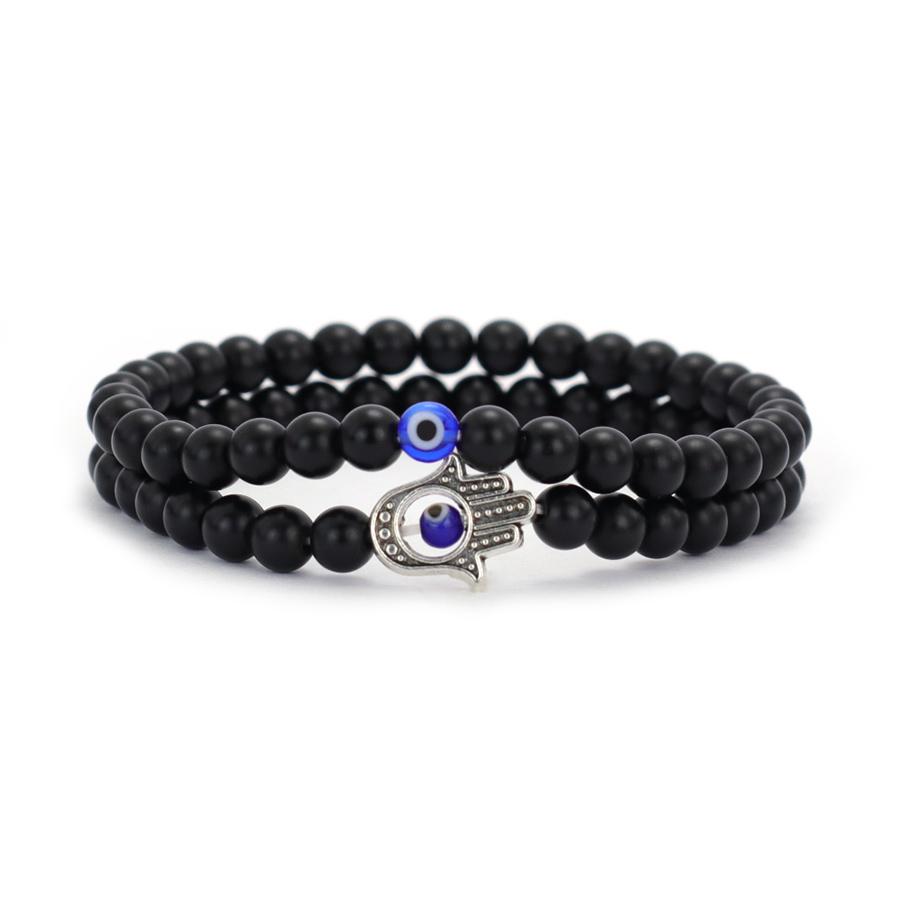 

Stylish 2Pcs Men Bracelet Set Turkey Evil Eyes Fatima Hand Braslet Yoga Meditation Healing Braclet Locomotive Cool Riding Joias темно-синий