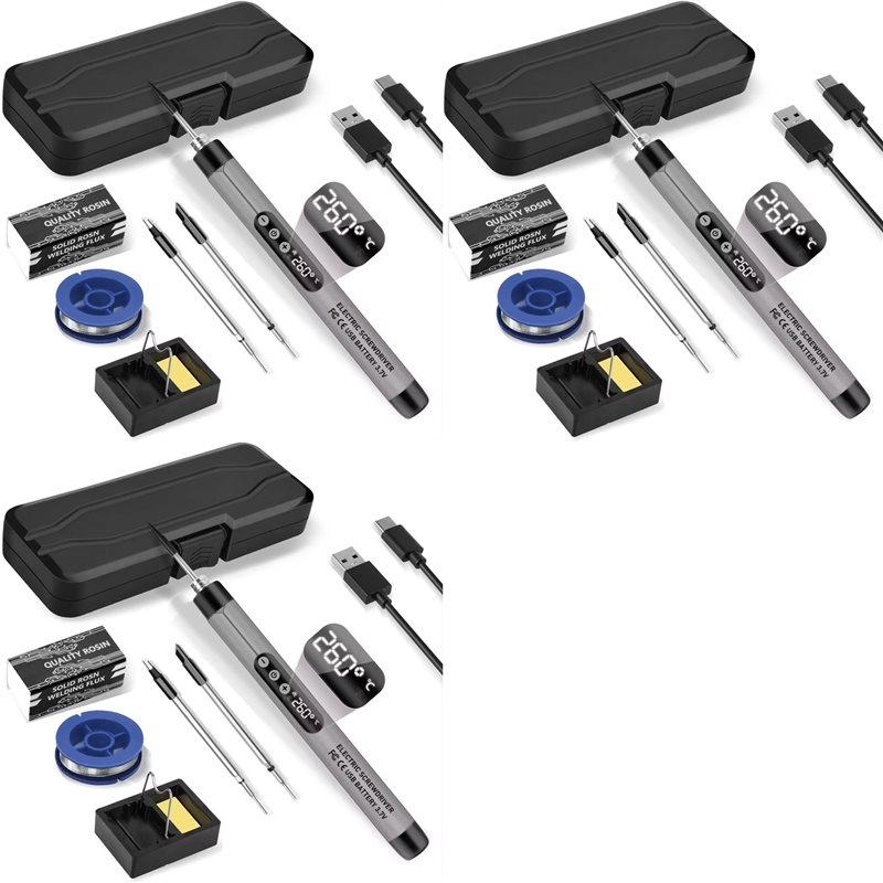 ABBP-3X Mini Cordless Soldering Iron Kit USB Portable Soldering Iron With LCD Adjustable Temperature Soldering Kit Gray