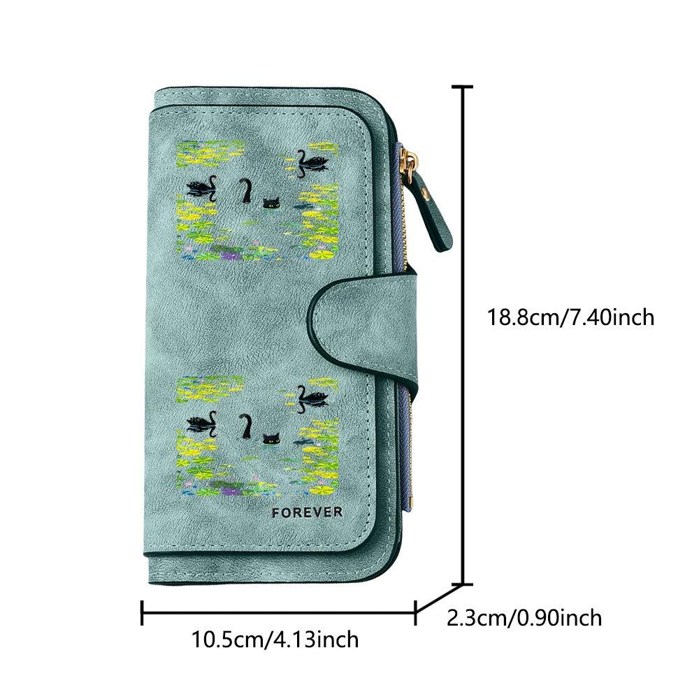 Black Cat Swan Long Zipper Wallet Large Capacity Card Holder Unisex Clutch Bag Fashionable Zipper Coin Purse Perfect For Daily Commute Travel