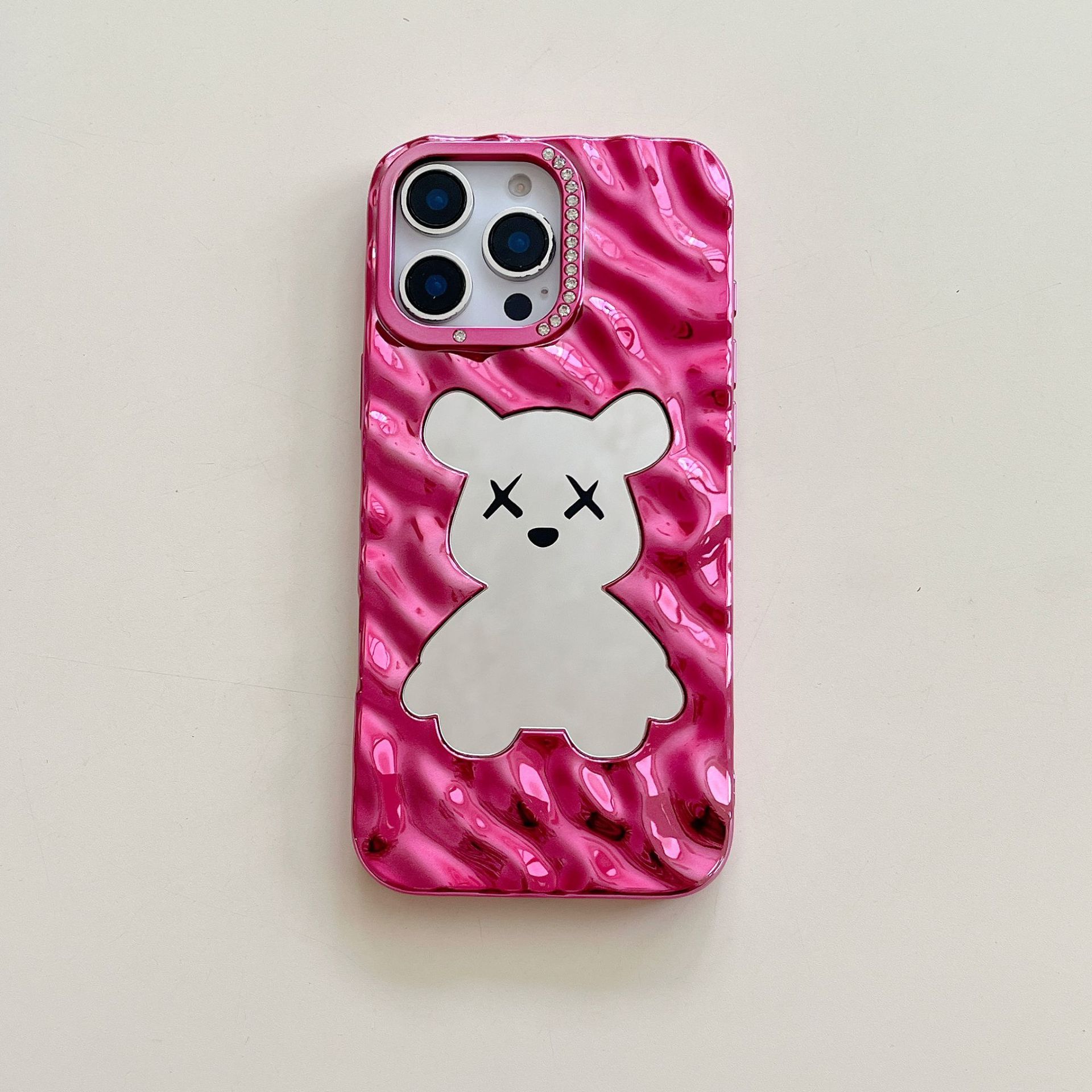 

Applicable To IPhone16promax Mirror Violent Bear Mobile Phone Case Apple 15 Fold Corrugated 14 Anti Fall Protection Case iphone16