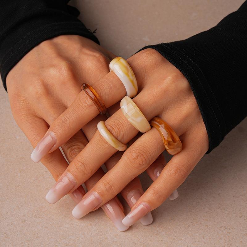 5/6 szt. Kolorowy zestaw pierścionków z żywicy akrylowej Geometryczny Okrągły Pierścionek do układania Prostota Indywidualność Bohemskie Pierścionki na palce Biżuteria Prezenty