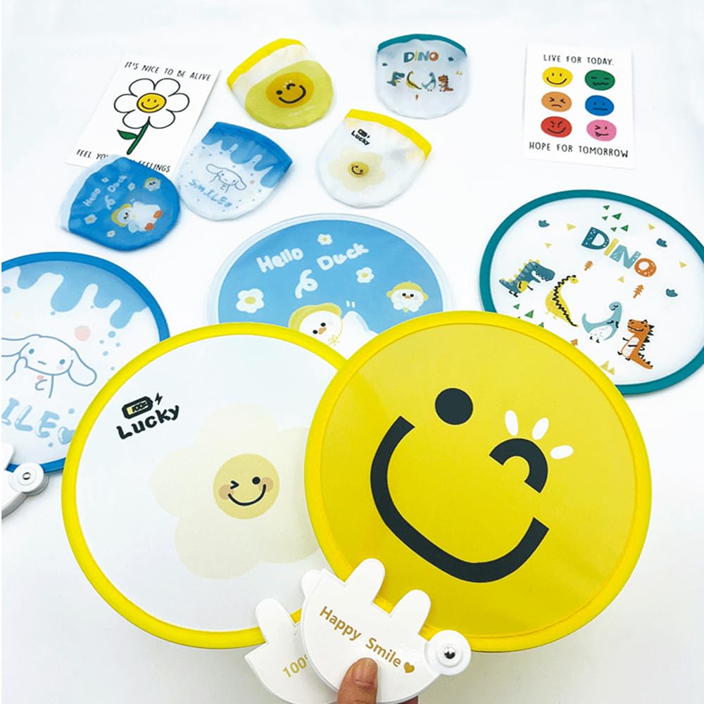 VIVIZHWH Folding Cute Folding Summer Cute Round Easy To Perfect for Fireworks and Pack of 3 Fans, Designs, Ultra-Lightweight, Handle, Mini, Fan,