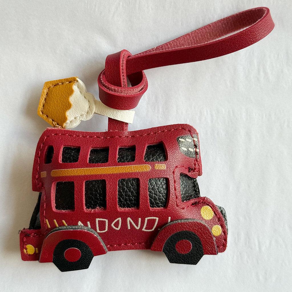 London Bus Leather Keychain With Car Cartoon Pendant For Vintage Bag Decor