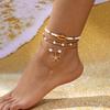 Vintage Goldfarbene Seestern Muschel Fußkettchen Für Damen Doppellagige Fußkette Knöchelarmband Am Bein Strand Barfuß Schmuck