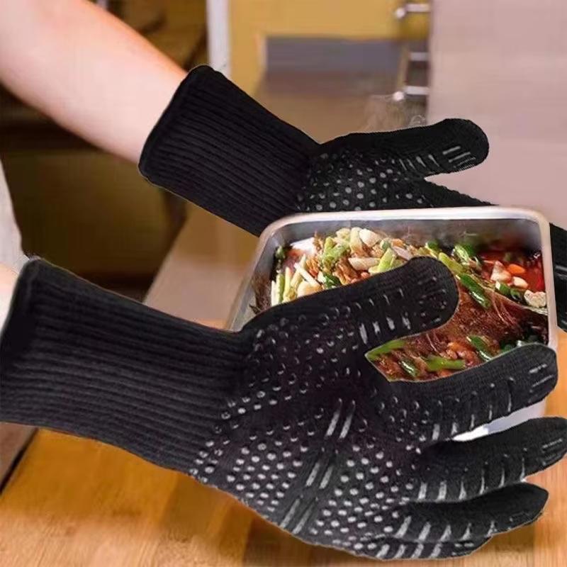 800℃ Heat Resistant Gloves BBQ Oven Mitts - Silicone Non-Slip Kitchen Baking Microwave Fireproof Grilling Gloves