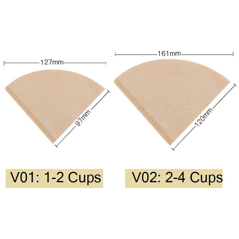Filter Paper 01 02 V Shape Coffee Cup Filter Paper Barista Drip Coffee Filter Espresso Coffee Natural Paper Filter 40/100PCS