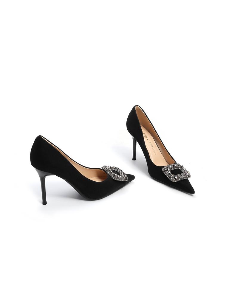 Französische Nischen-High-End-Einzelschuhe für Damen 2025 Frühjahr und Herbst neu dünne Absätze spitz Arbeitsschuhe quadratische Schnalle Temperament High Heels