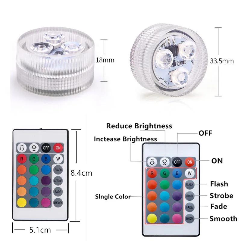 3LEDs Underwater RGB Submersible Lights with Battery Waterproof Swimming Pool Night Atmosphere Lamp Decor Wedding Party