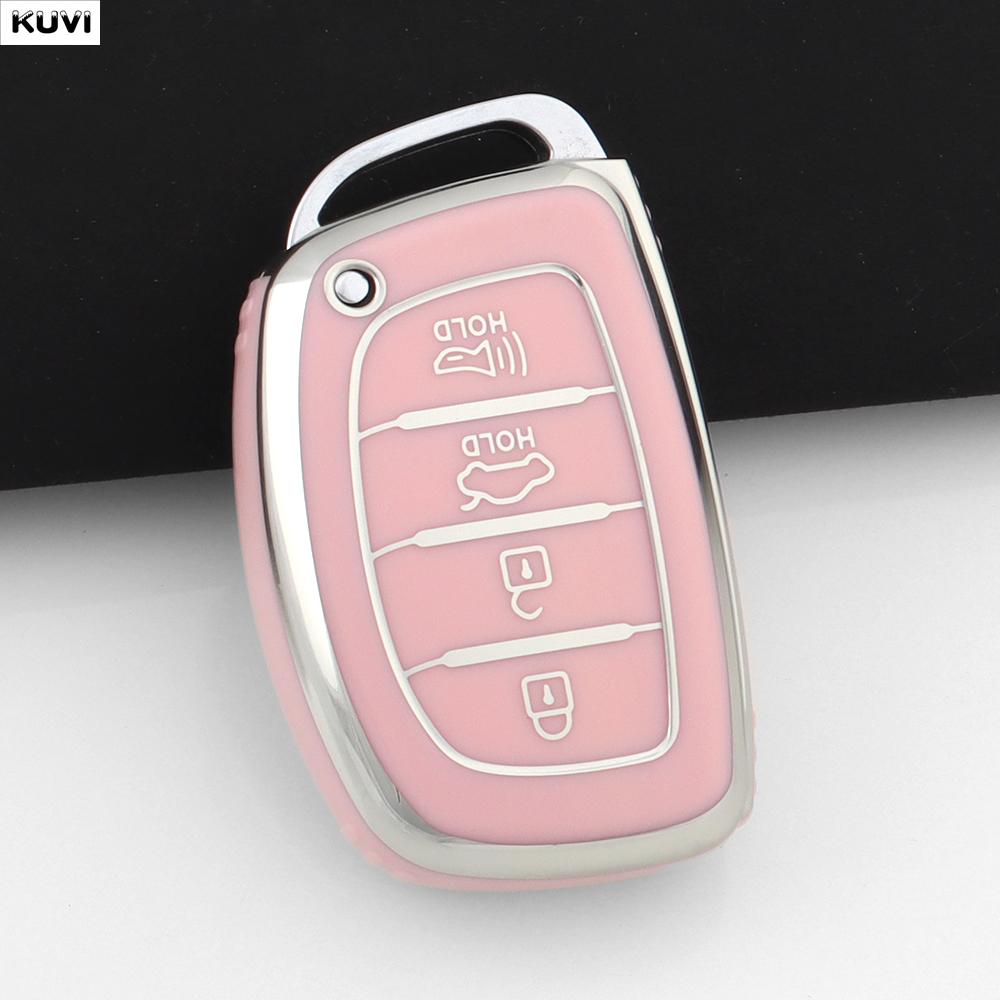 Étui de protection pour clé de voiture intelligente en TPU de couleur rose Porte-clés pour Hyundai Tucson Santa Fe Rena Sonata Elantra Creta Ix35 Ix45 I10 I30 I40