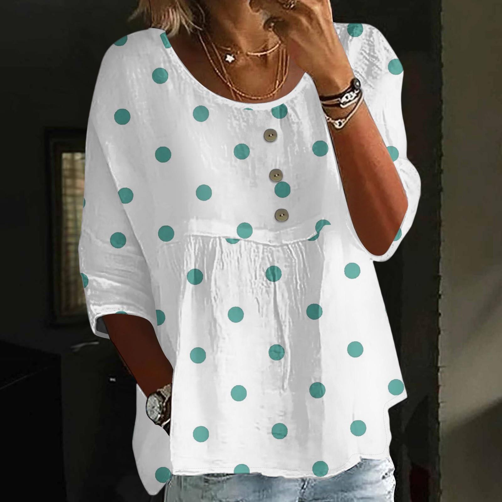 

Льняные рубашки для женщин с рукавом 3/4 на пуговицах с V-образным вырезом, летние топы, нарядные повседневные милые рубашки M