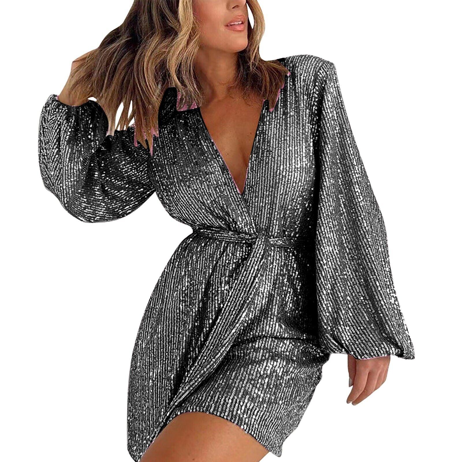 

Женский сексуальный комбинезон с V-образным вырезом и длинным рукавом, блестящий костюм для праздничной вечеринки XXL чёрный