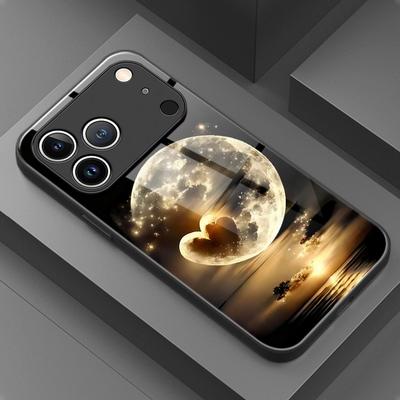 Coque de téléphone en verre trempé motif lune d'amour artistique pour Samsung Galaxy S26 S25 S24 S23 Ultra Plus FE Housse antichoc