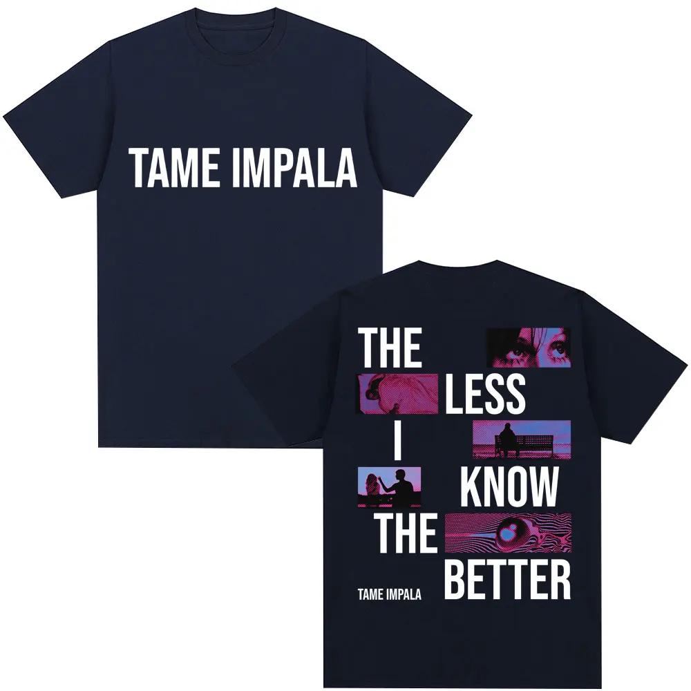 2026 Rock Band Tames Impala, The Less I Know, The Better. T-shirt da uomo Hip-hop Retro Cotone Manica Corta Larga Casual.