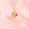 French Retro Drip Glazed Green Leaf Flower Water Drop Necklace 925 Sterling Silver Women's Zircon Enamel Flower Pendant Necklace