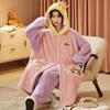 Women's Thickened Flannel Pajama Set - Coral Fleece Long Robe for Autumn/Winter