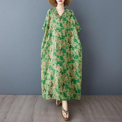 Short Sleeve Plus Size Vintage Floral New In Dresses for Women Casual Loose Maxi Long Summer Dress