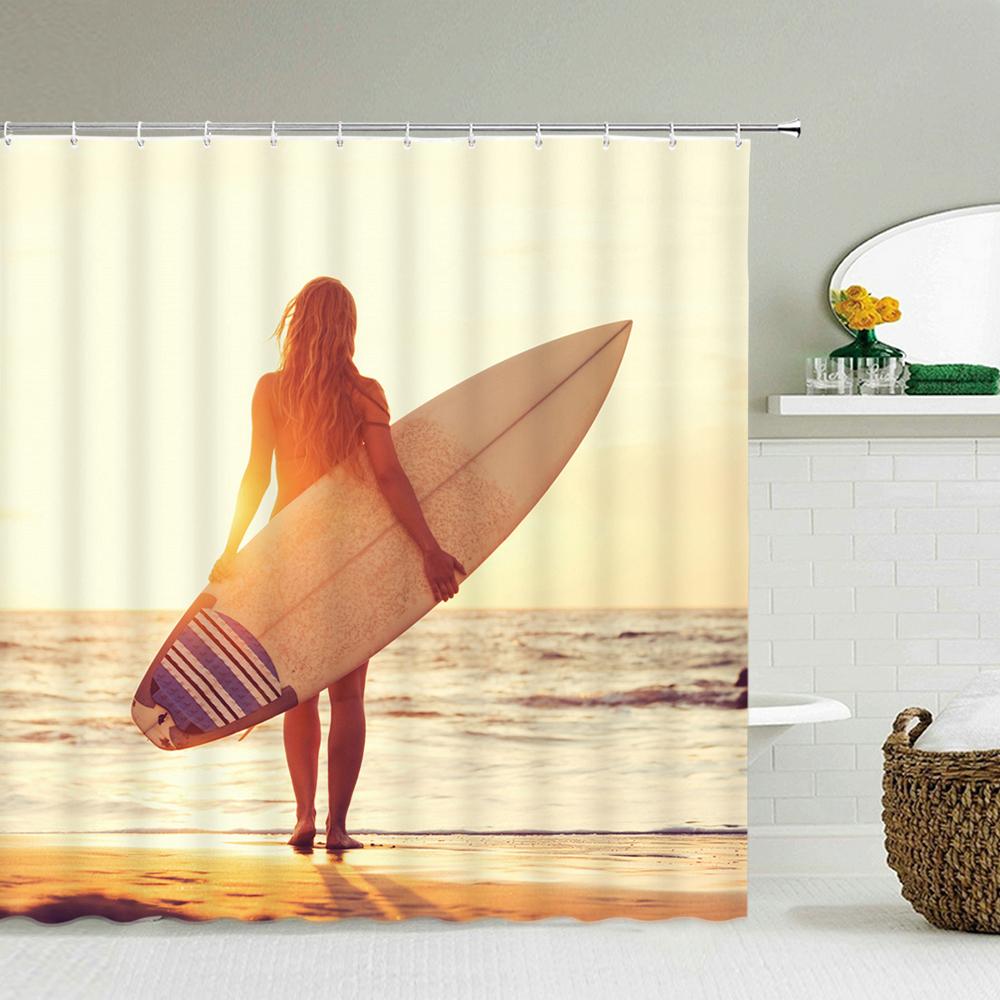 

3d пляжный пейзаж, занавески для душа, море, океан, средиземноморская занавеска для ванной комнаты, водонепроницаемая ткань, украшение, 180*240 см, занавеска для ванны W90xH180cm