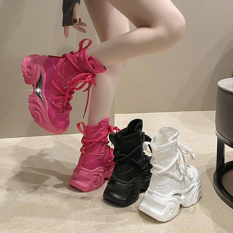 Fashion Women Ankle Boots Spring Autumn Chunky Shoes Woman High Heels Platform Breathable Sneakers Thick Sole Wedges Motorcycles Botas