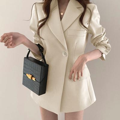 Ny mode kostymjacka kvinnlig våren enfärgad design brittisk stil kontor dam svart kappa